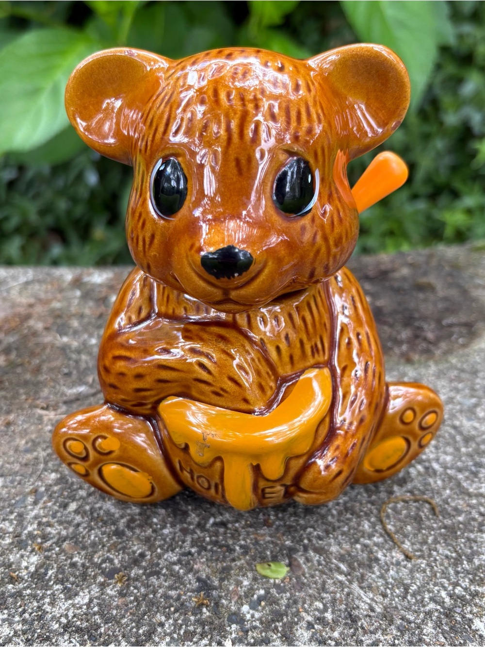 Vintage Ceramic Teddy Bear Honey Pot Jar With Honey Dipper Made In Taiwan